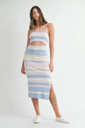 MABLE Multi Color Striped Front Cutout Knit Midi Dress