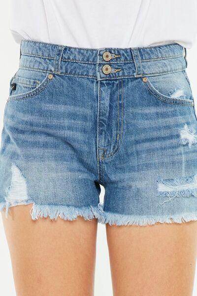 Kancan Full Size High Rise Raw Hem Denim Shorts for Women