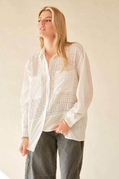 Davi & Dani Crinkled Jacquard Button Down Shirt for Women