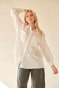 Davi & Dani Crinkled Jacquard Button Down Shirt for Women