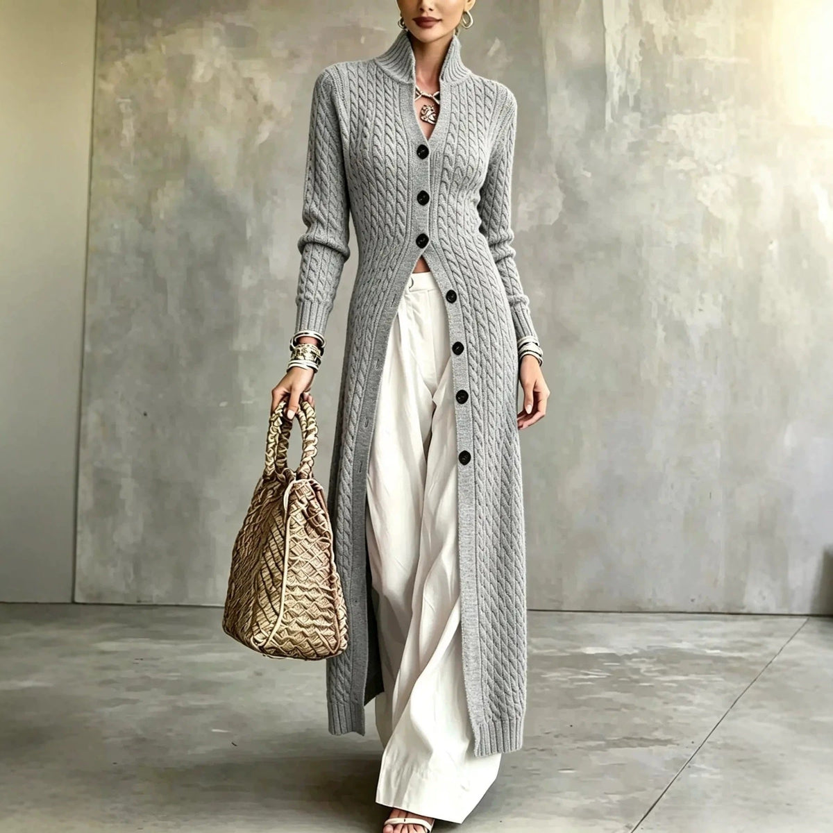 Women's Long Button-Front Knit Cardigan