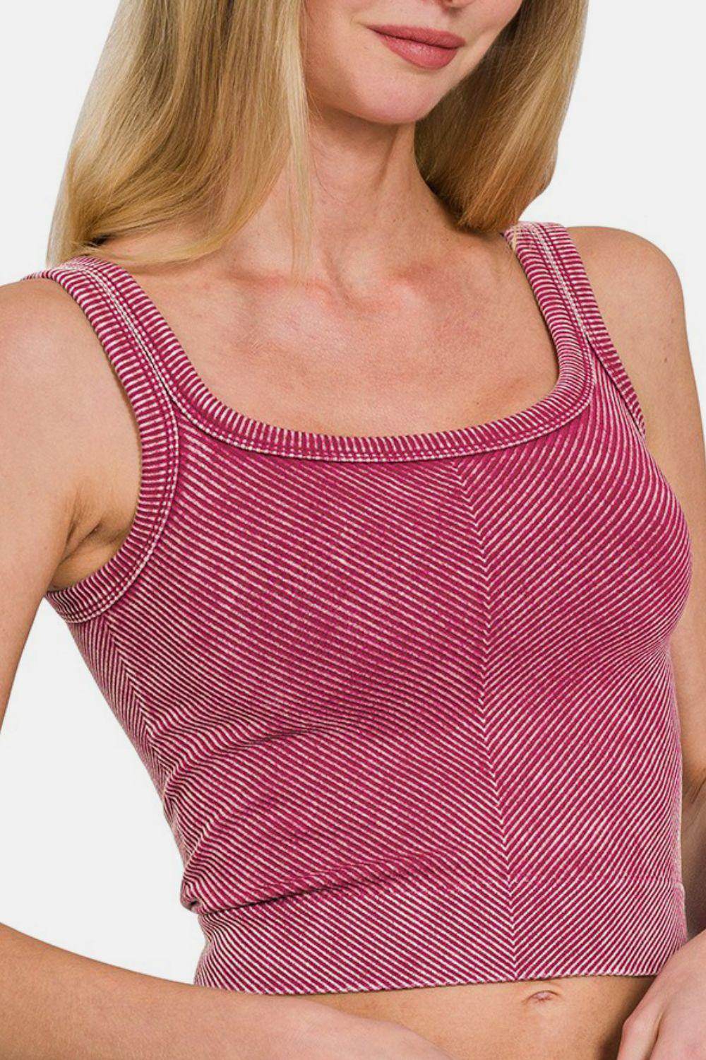 Zenana Washed Ribbed Scoop Neck Wide Strap Tank Top