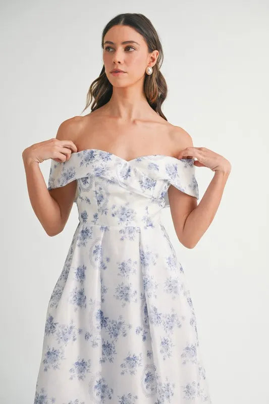 High End MABLE Floral Printed Off Shoulder Maxi Dress