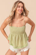 BiBi Fringed Hem Smocked Cami for Casual Summer Style