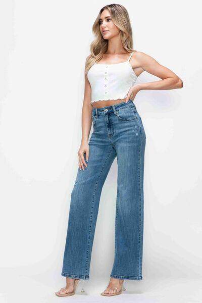 Bytos Full Size High Rise Wide Leg Jeans With Pockets