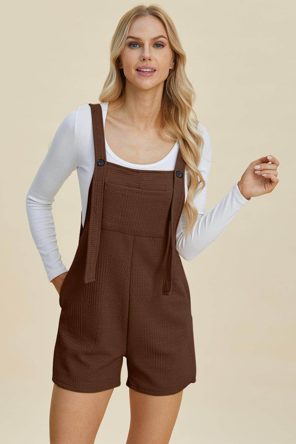 Double Take Full Size Texture Sleeveless Romper for Women