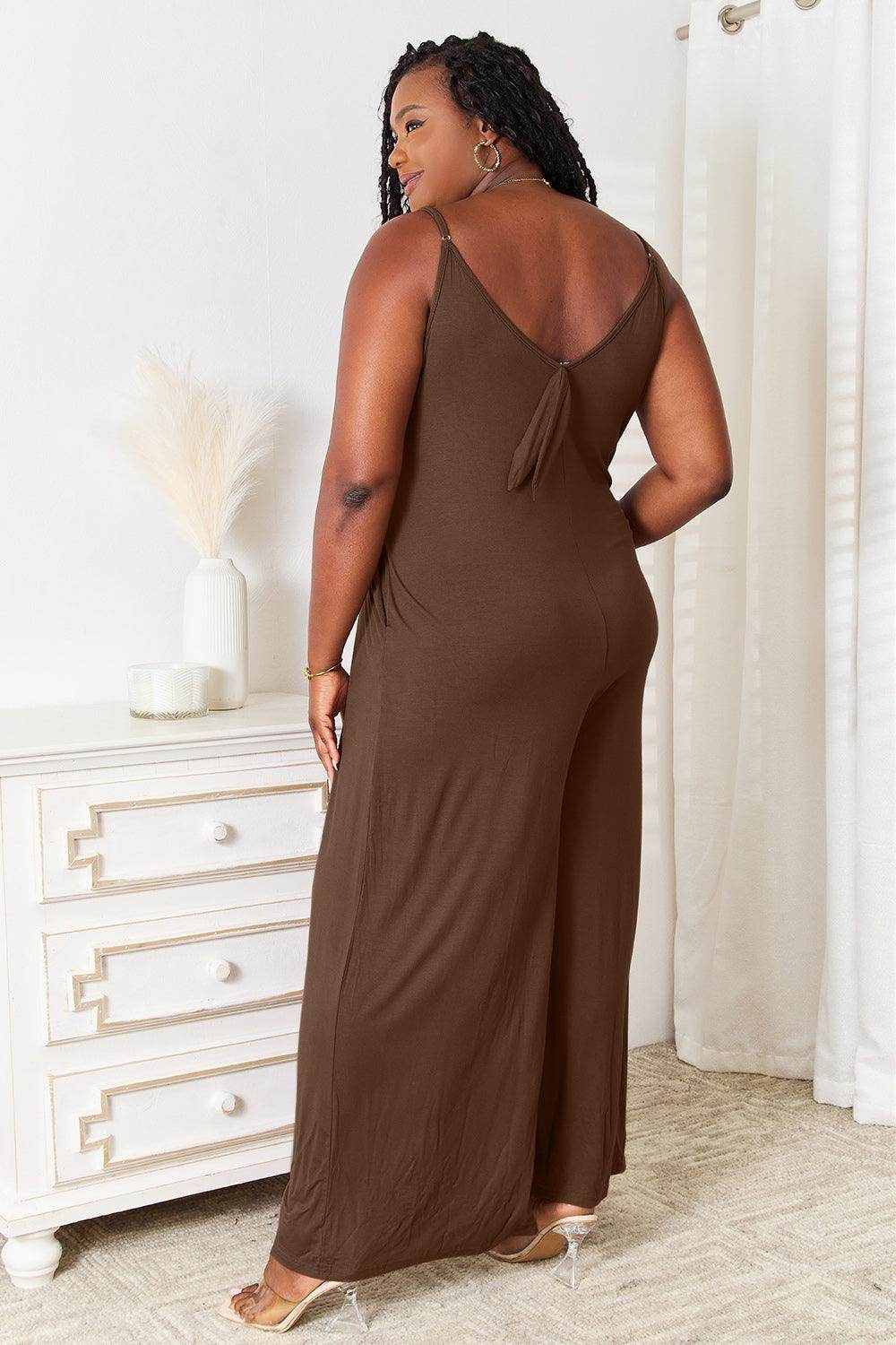 Double Take Full Size Soft Rayon Spaghetti Strap Jumpsuit