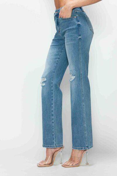 Bytos Full Size Distressed High Rise Straight Jeans For Women