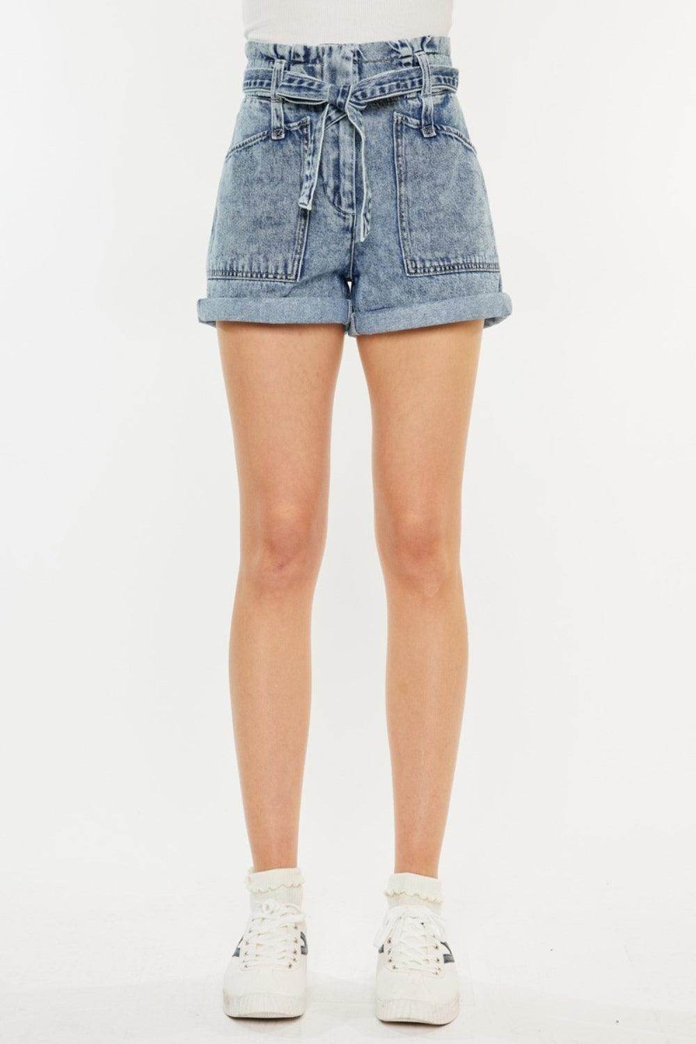 Kancan Ultra High Rise Paperbag Denim Shorts for Women