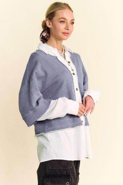 Davi & Dani Faux Layered French Terry Contrast Top Style