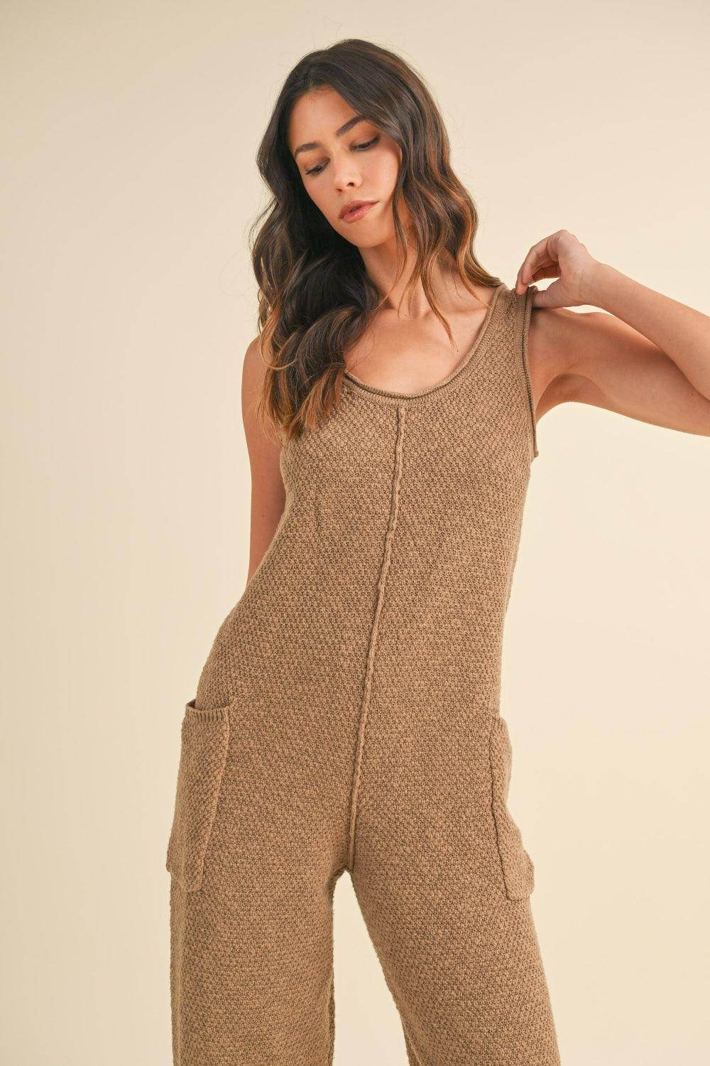 MABLE Sleeveless Knit Crop Jumpsuit With Pockets For Women