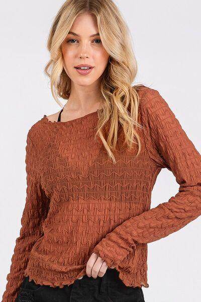 Mittoshop Lettuce Hem Boat Neck Long Sleeve Blouse Women