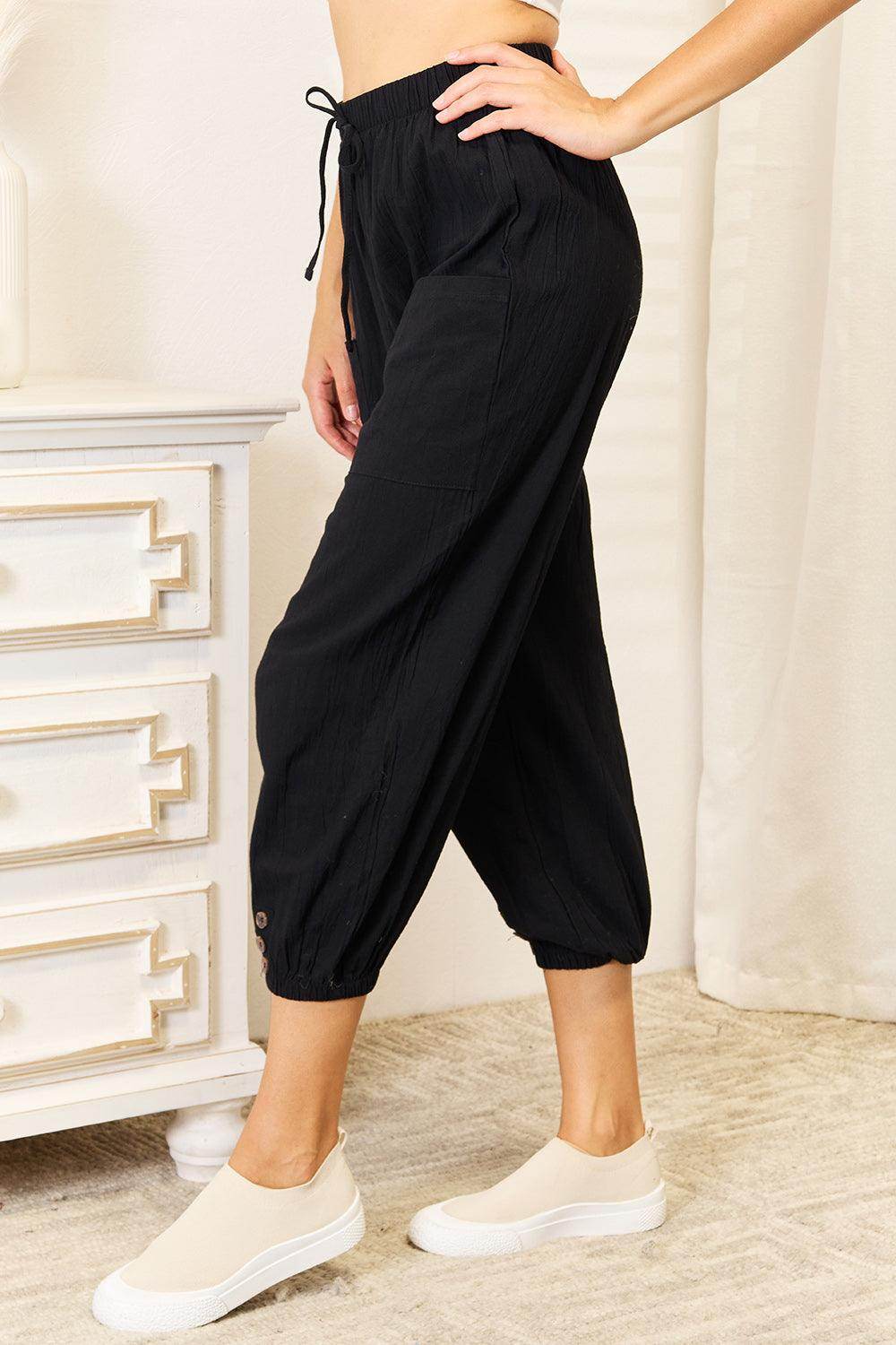 Shiny Decorative Button Cropped Pants for Stylish Outfits
