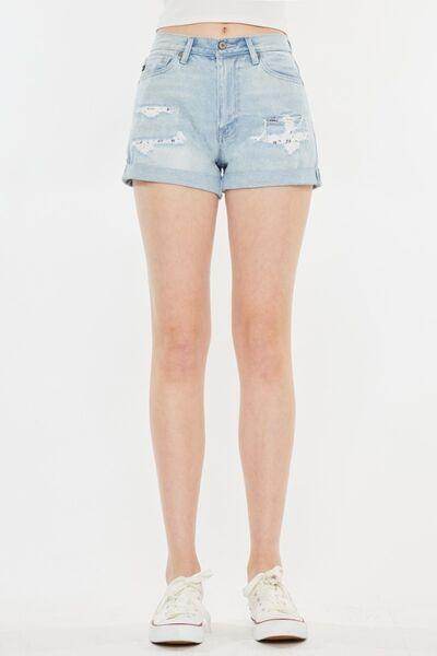 Kancan High Rise Repaired Mom Denim Shorts for Women