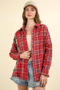 Very J Contrast Plaid Raw Detail Shirt for Casual Chic