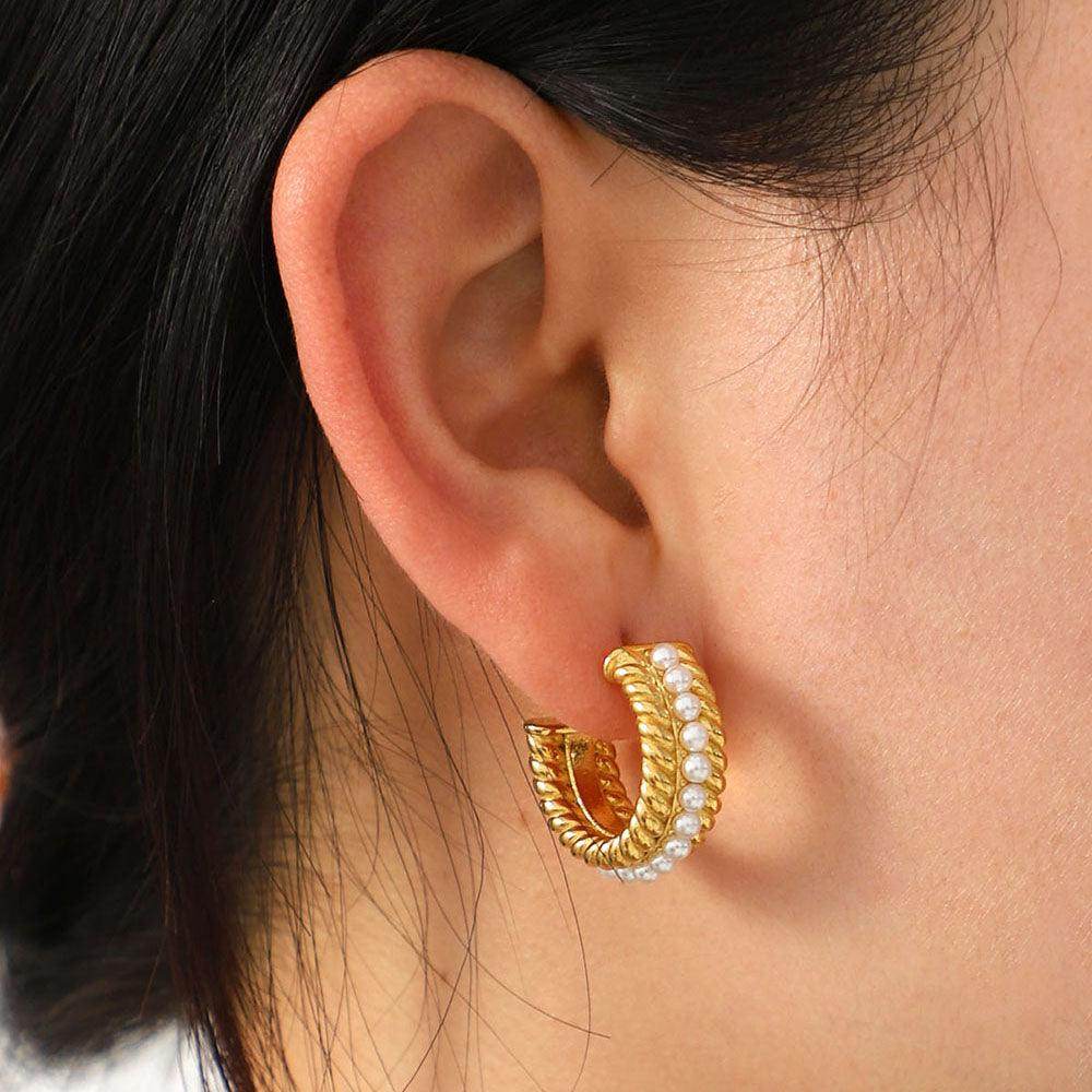 Stainless Steel Pearl C-Hoop Earrings for Stylish Elegance