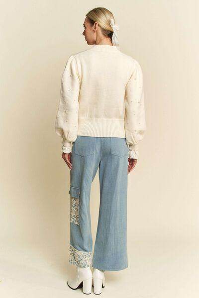 Davi & Dani Lace Applique Wide Leg Jeans for Women