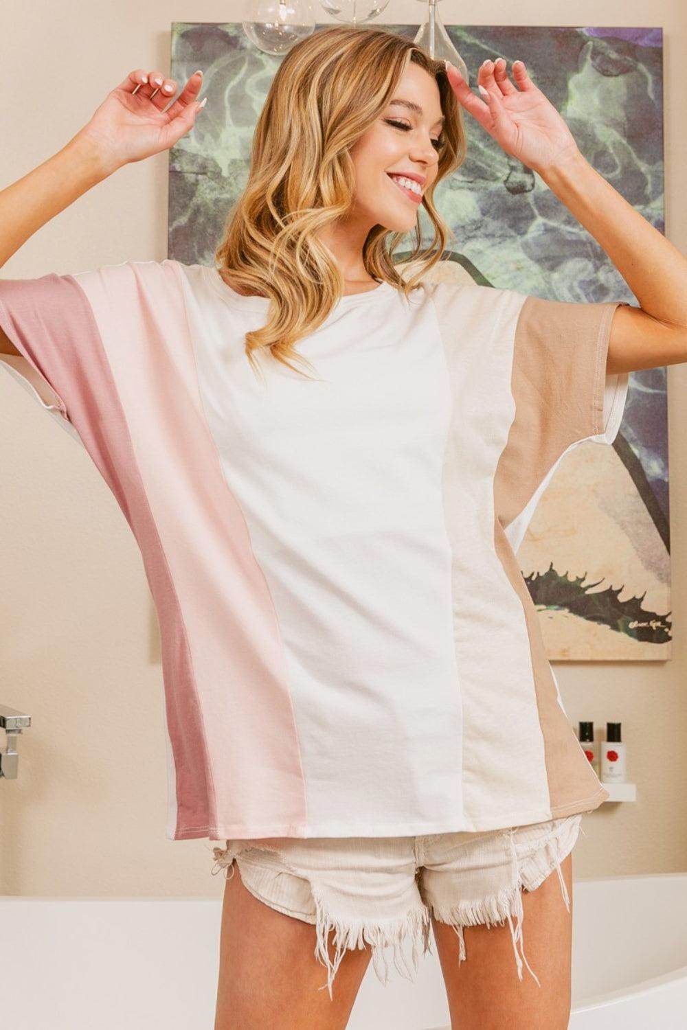 BiBi Color Block Short Sleeve T-Shirt for Stylish Comfort