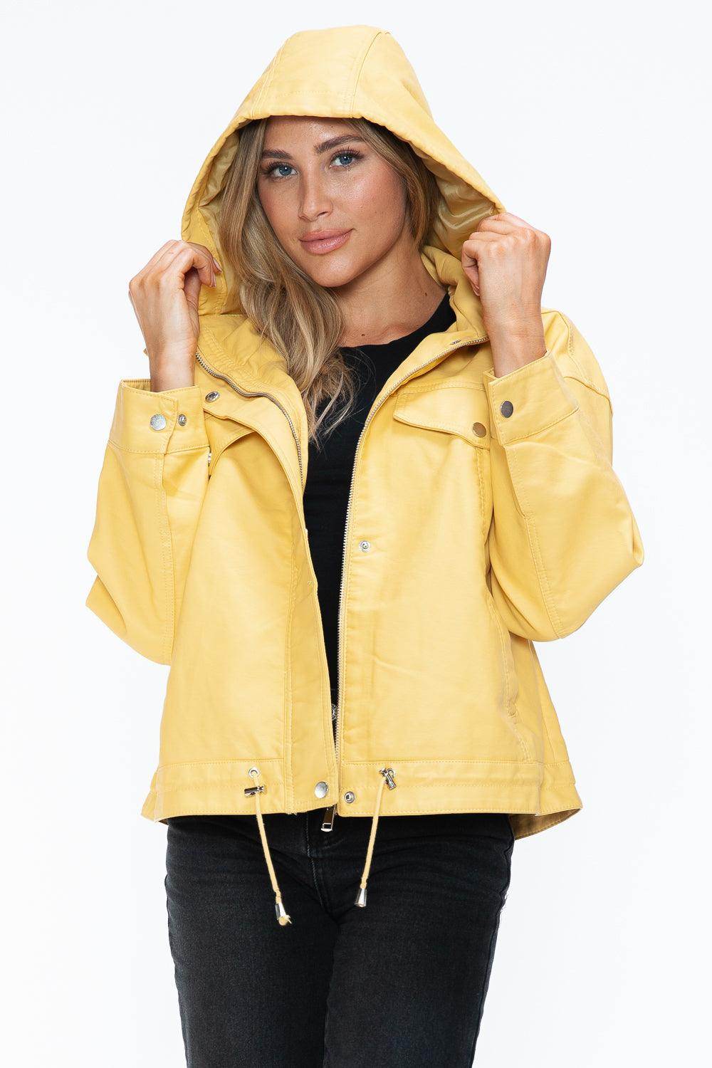 How Dare U Drawstring Hem PU Leather Zip Up Jacket for Women