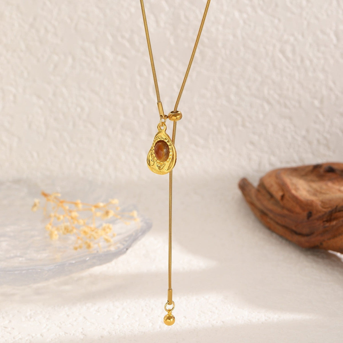 Gold Sunflower & Tiger Eye Long Necklace