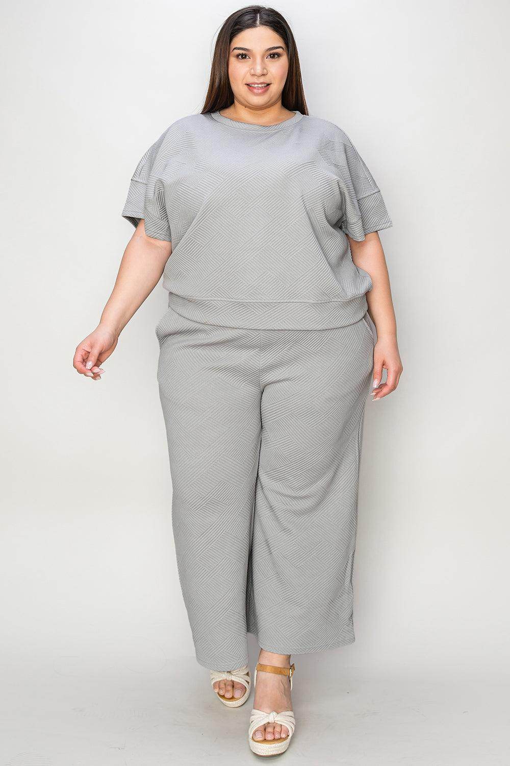 Double Take Full Size Texture Top and Pants Set for Women