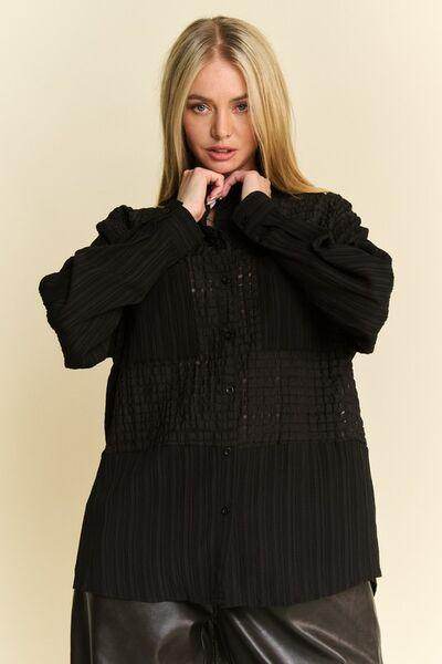 Davi & Dani Crinkled Jacquard Button Down Shirt for Women