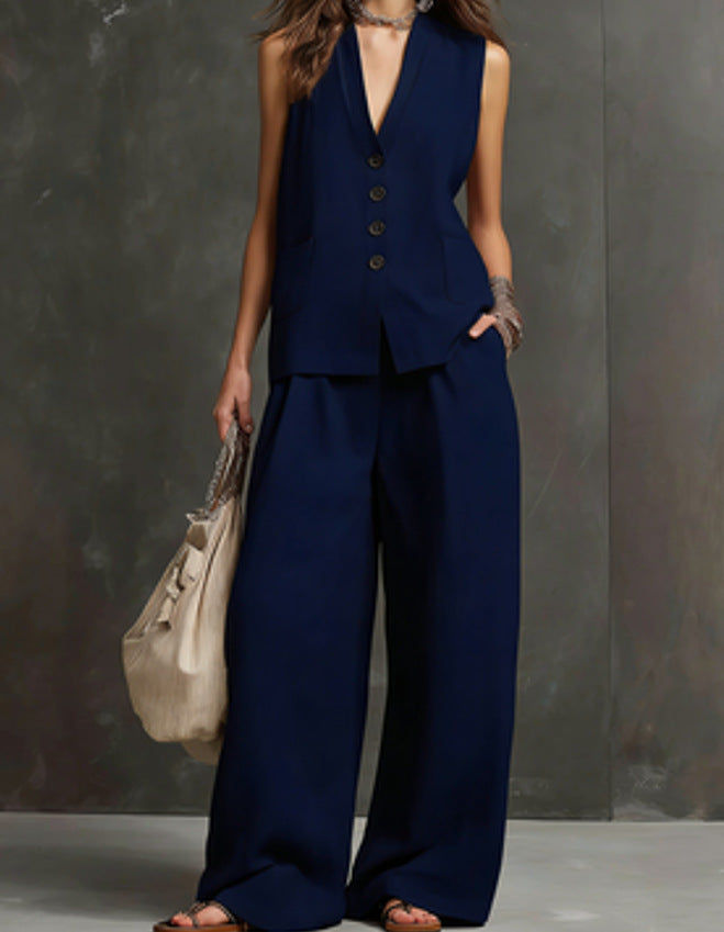 Women's Sleeveless Vest & Wide-Leg Pants Two-Piece Set