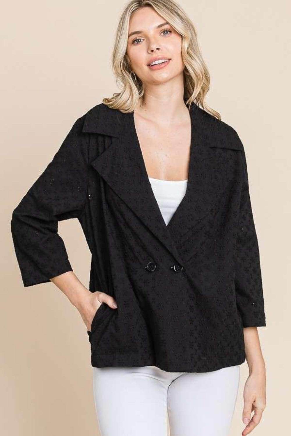Culture Code Double Breasted Eyelet Jacket With Pockets