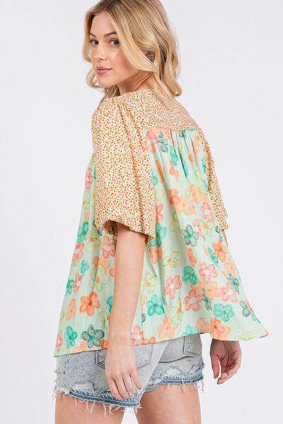 SAGE+FIG Button Down Bubble Sleeves Shirt for Women