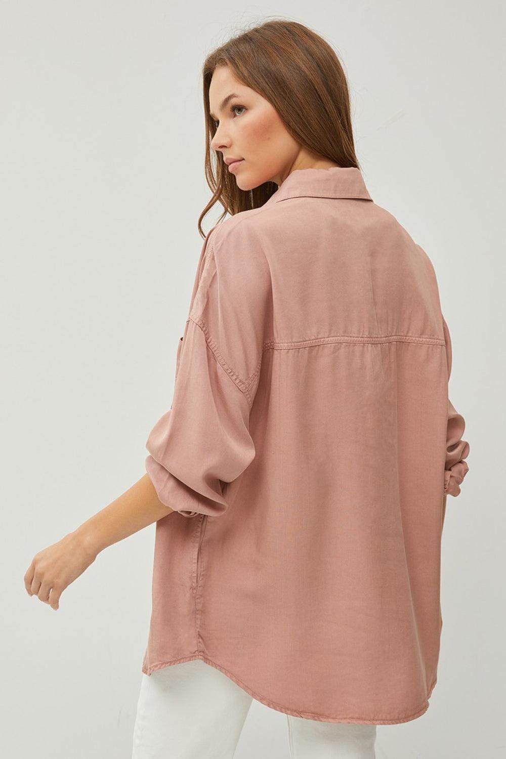 RISEN Full Size Button Up Long Sleeve Denim Shirt for Women