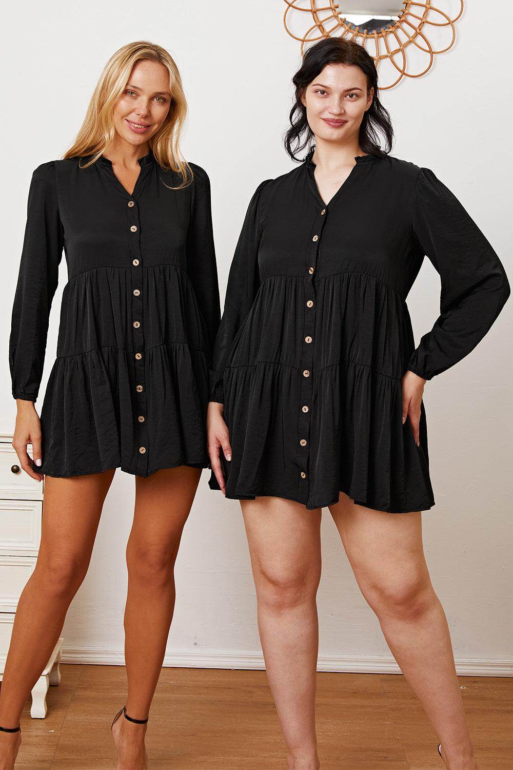 Ruffled Button Up Long Sleeve Tiered Shirt for Women