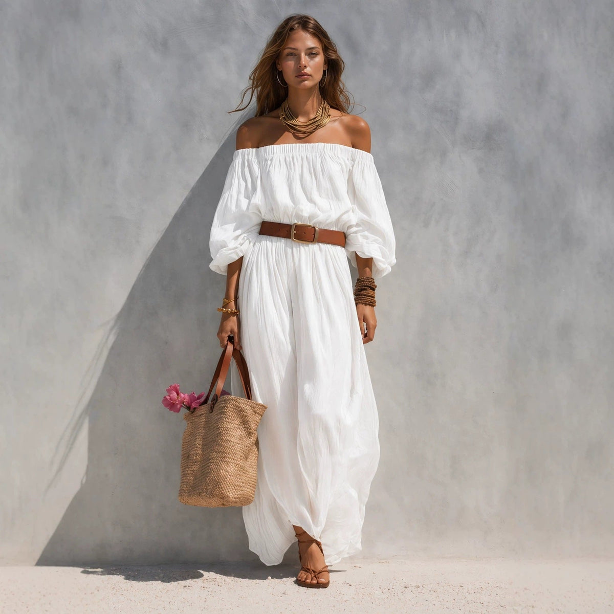 Women's Boat-Neck Sleeveless Maxi Dress