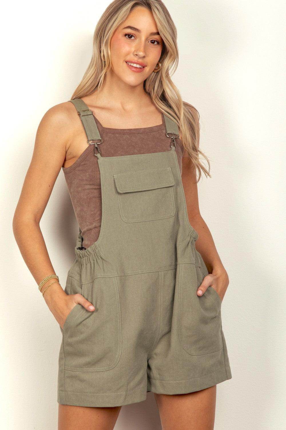 Very J Adjustable Suspender Overalls with Pockets for Women