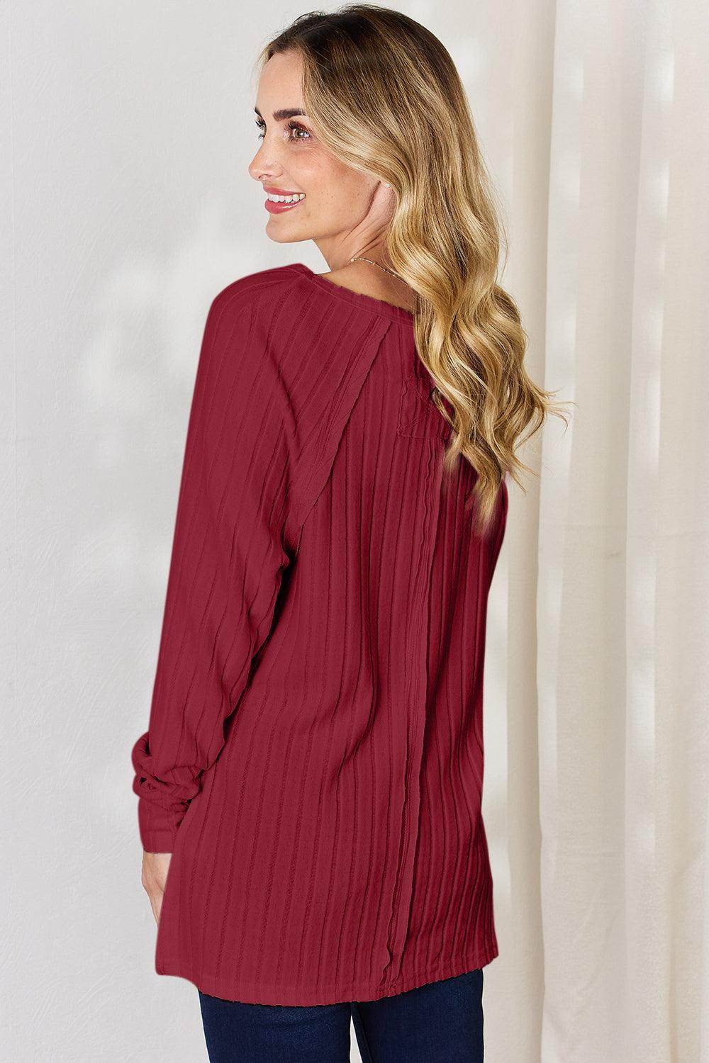 Basic Bae Full Size Ribbed Round Neck Slit T-Shirt for Women