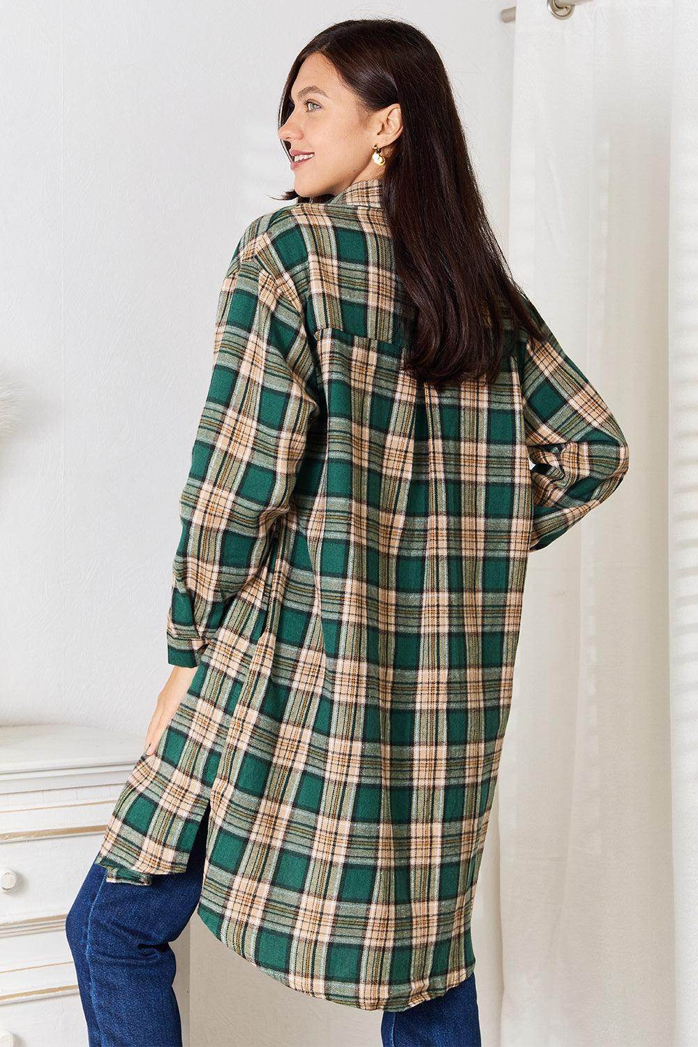 Mandy Plaid Collared Neck Long Sleeve Shirt for Women