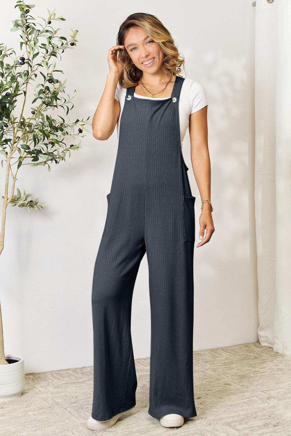 Double Take Full Size Wide Strap Overall with Pockets For Women