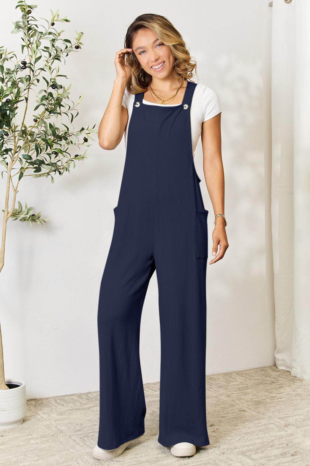 Double Take Full Size Wide Strap Overall with Pockets For Women