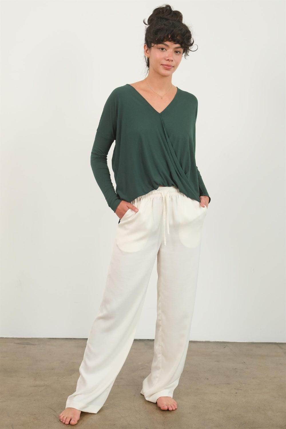 HYFVE Draped Drop Shoulder Long Sleeve Top for Women