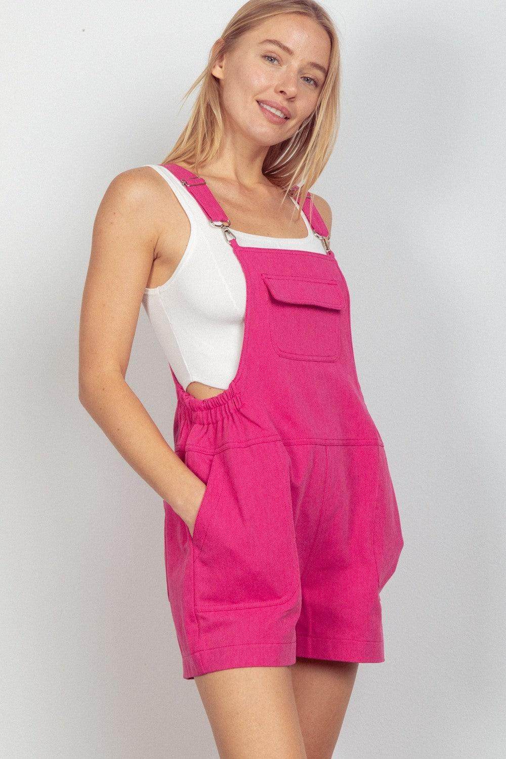 Very J Adjustable Suspender Overalls with Pockets for Women