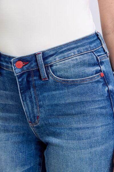 Judy Blue Full Size Plaid Print Cuff Straight Leg Jeans