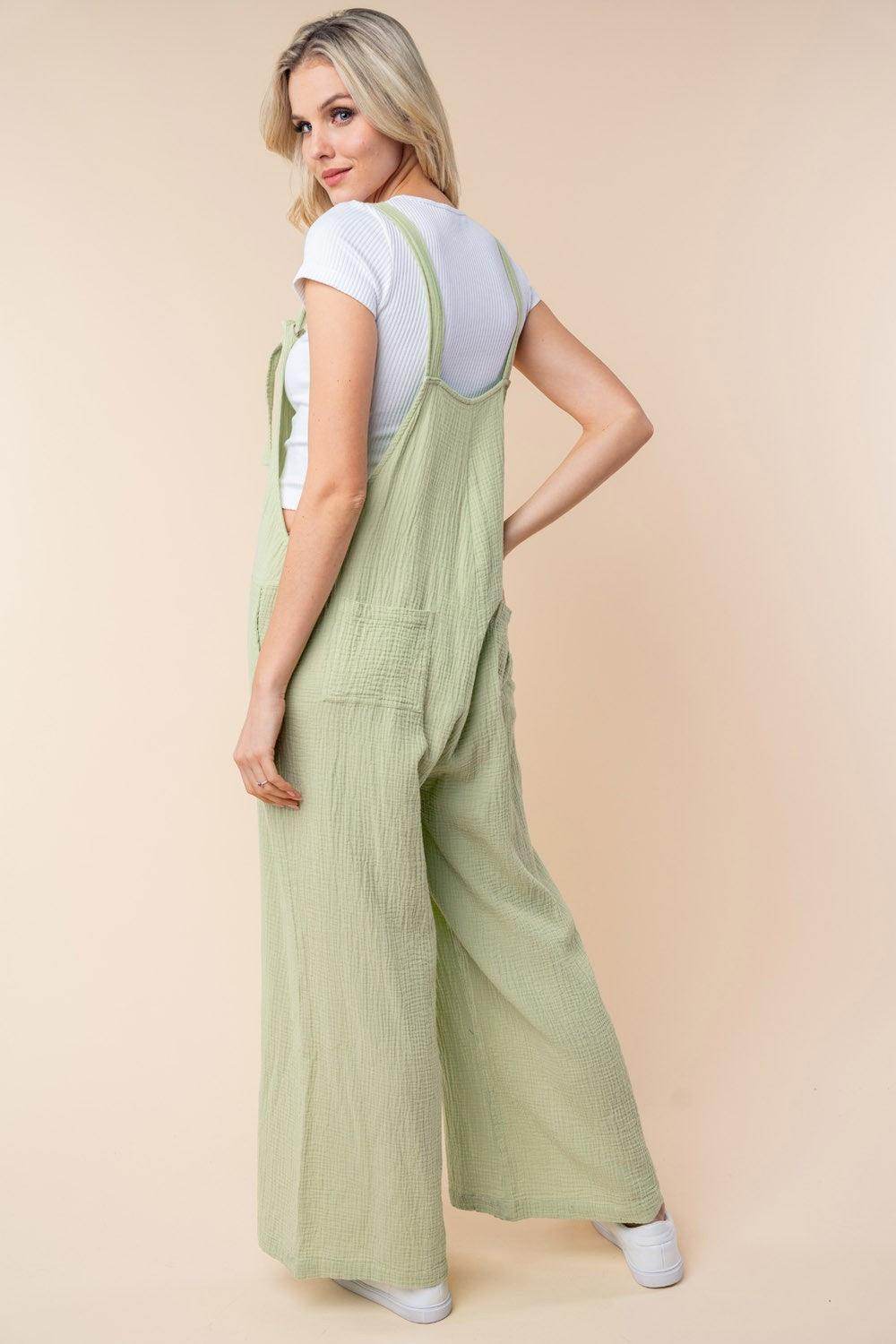 White Birch Texture Sleeveless Wide Leg Jumpsuit for Women