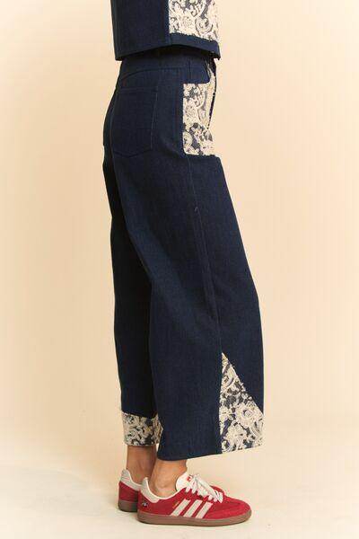 Davi & Dani Lace Applique Wide Leg Jeans for Women