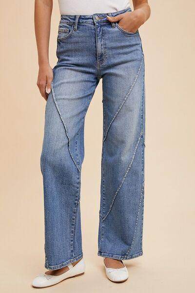 Annie Wear Decorative Seams Wide Leg Jeans for Women