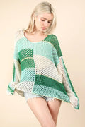 VERY J Color Block Oversized Summer Knit Cover Up