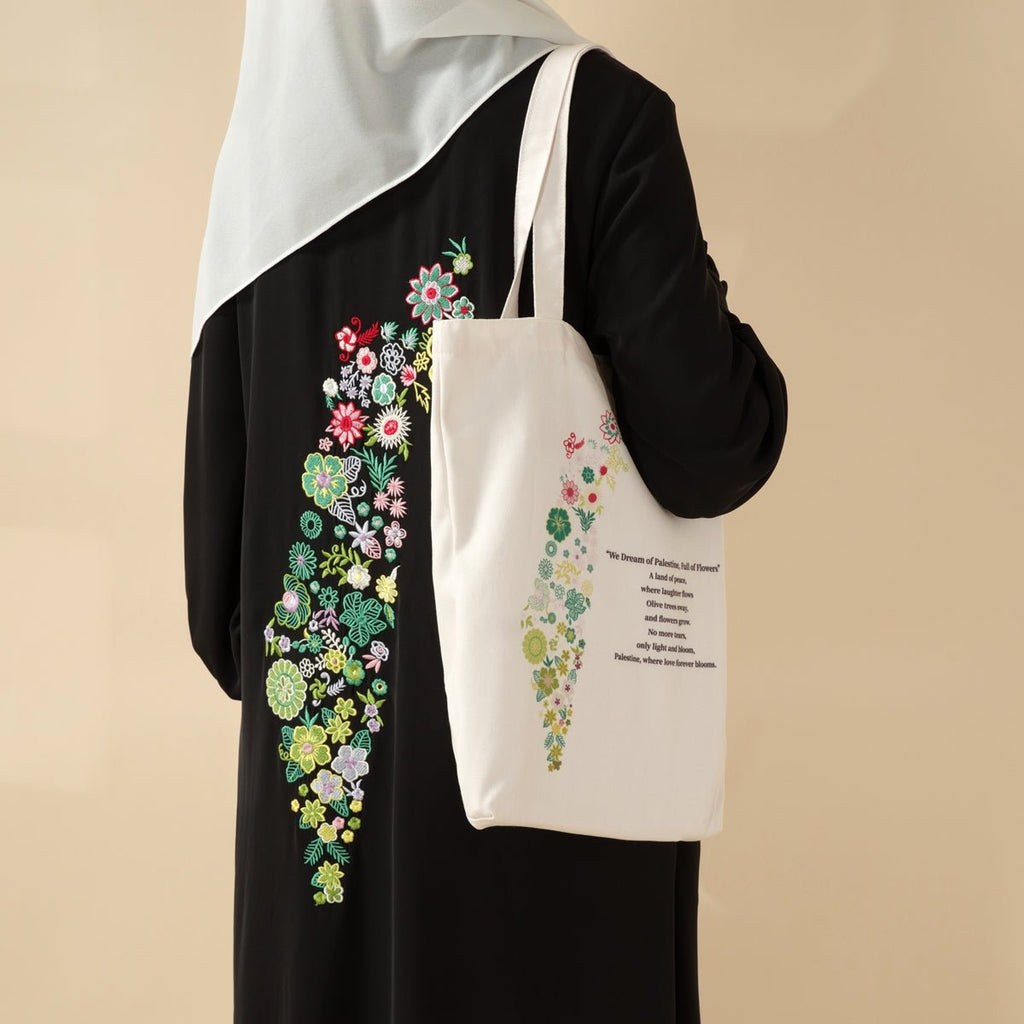 Floral Palestine Tote Bag – Love Forever Blooms (MAC236) | Free Gift