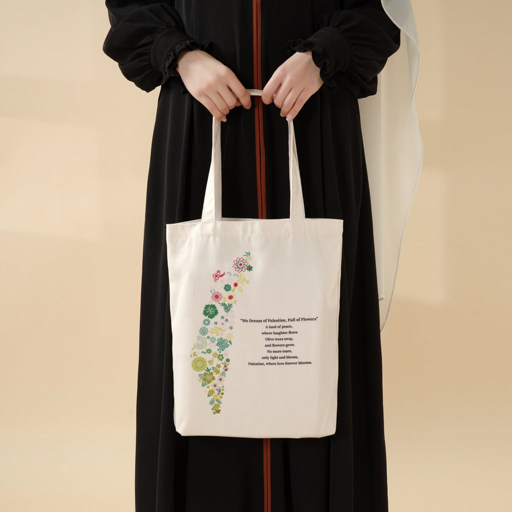 Floral Palestine Tote Bag – Love Forever Blooms (MAC236) | Free Gift