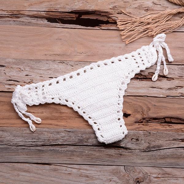 Handmade Vintage Crochet Bikinis Knitted Cotton Swimwear Women's Crochet Swimsuit Two Pieces Bathing Suits Bikini Swimsuit Top Bottom Bandage Modern Women Beachwear For Summer