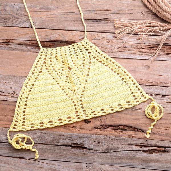 Handmade Vintage Crochet Bikinis Knitted Cotton Swimwear Women's Crochet Swimsuit Two Pieces Bathing Suits Bikini Swimsuit Top Bottom Bandage Modern Women Beachwear For Summer