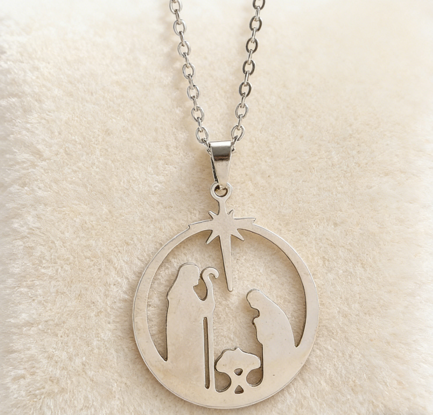 Praying Nun Hollow Circle Pendant Necklace