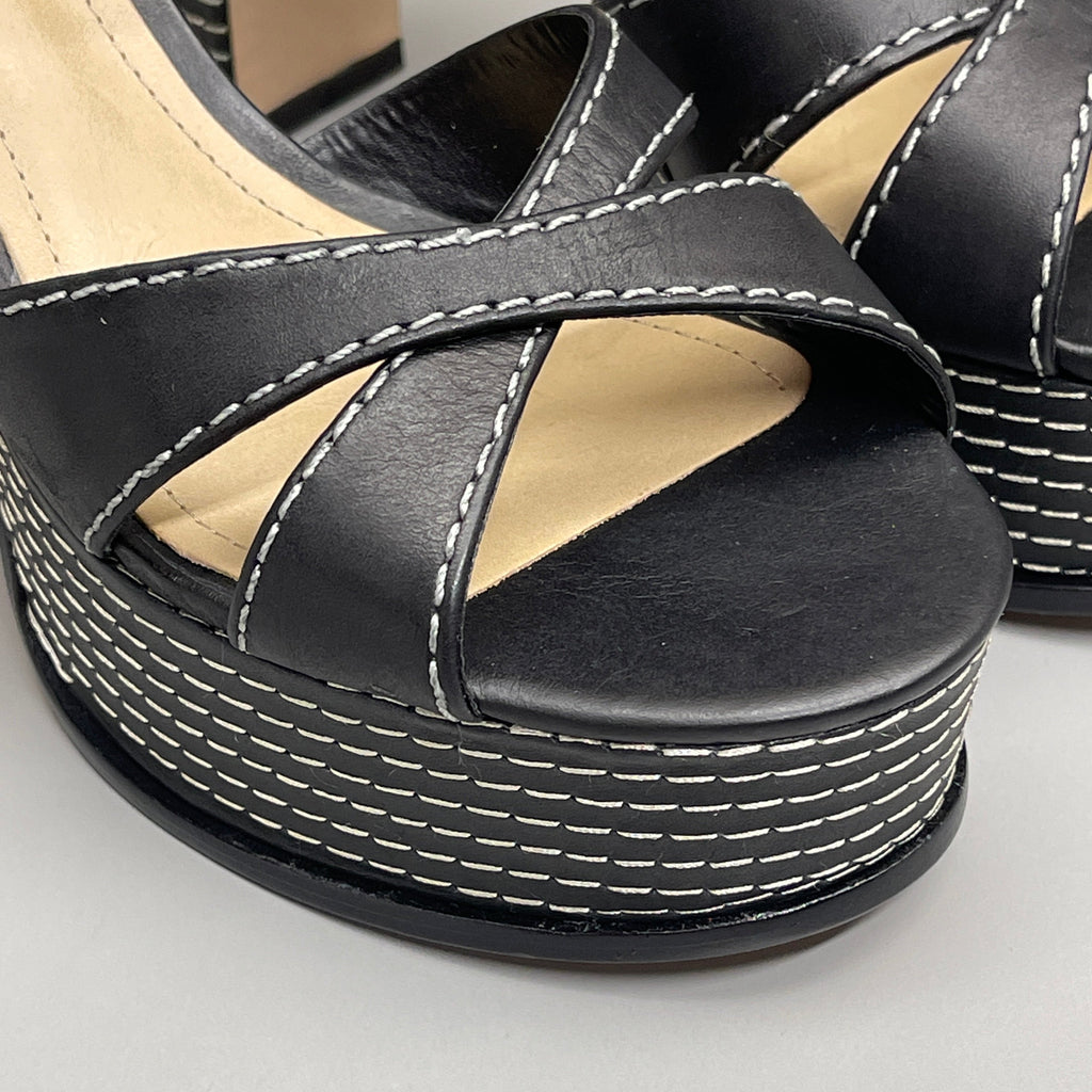 SCHUTZ Keefa Casual Women's Leather Sandal Black Platform 4" Heel Shoes Sz 9.5B (New)